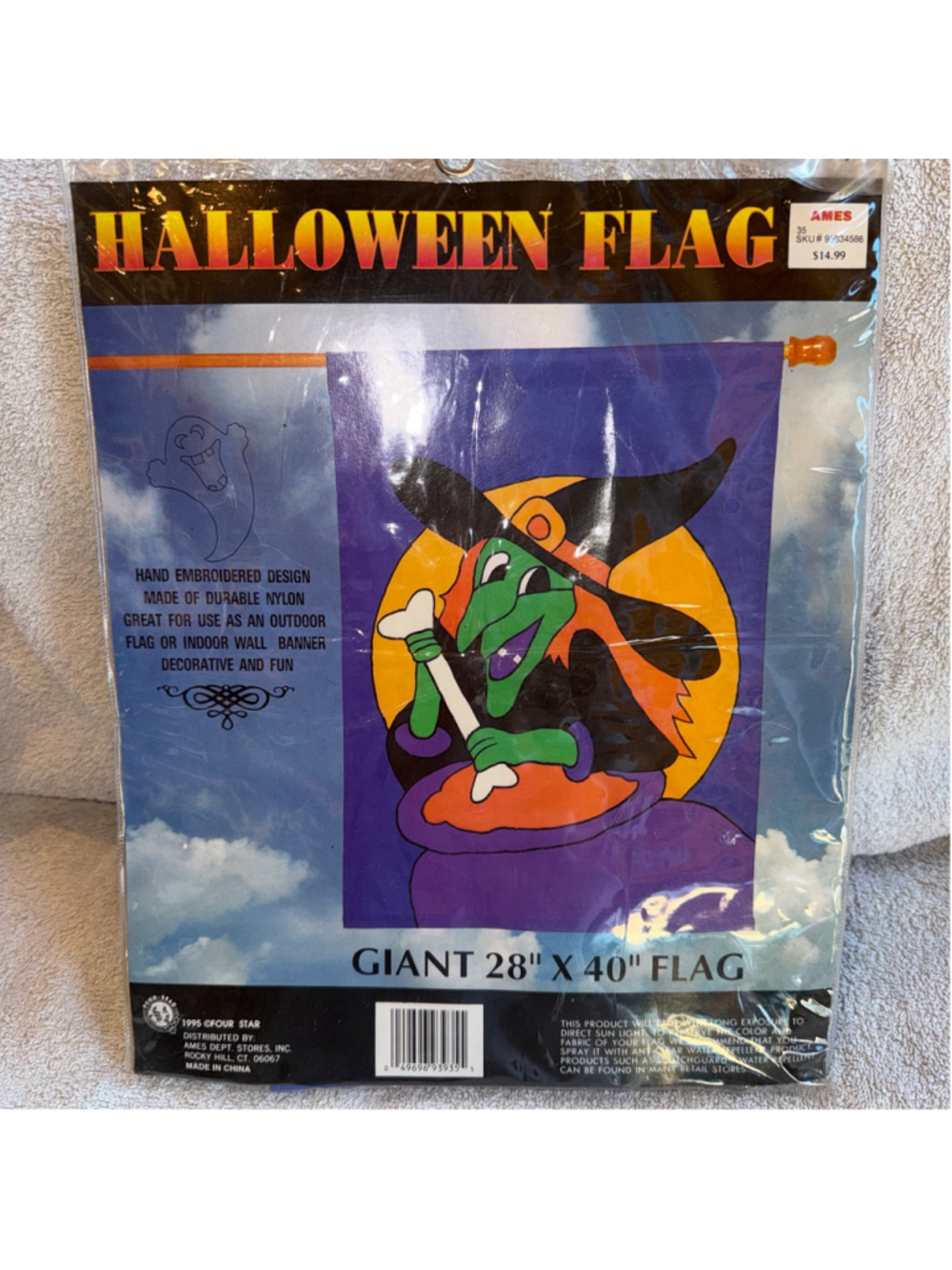 NOS Vintage 1995 Halloween Witch Caldron Giant 28x40 House Flag Wall Banner